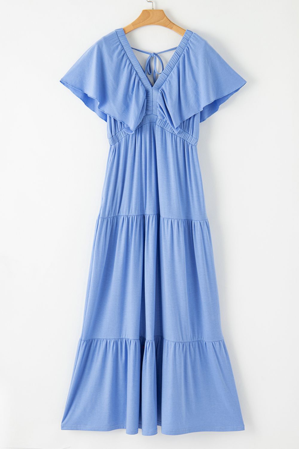 Ruffled V Neck Flutter Sleeve Maxi Dress - MARIGOLD