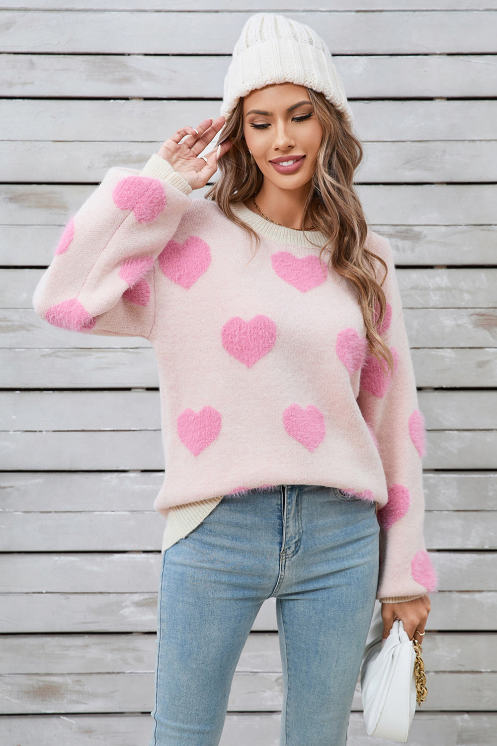 Soft and Cozy Heart Long Sleeve Sweater - MARIGOLD