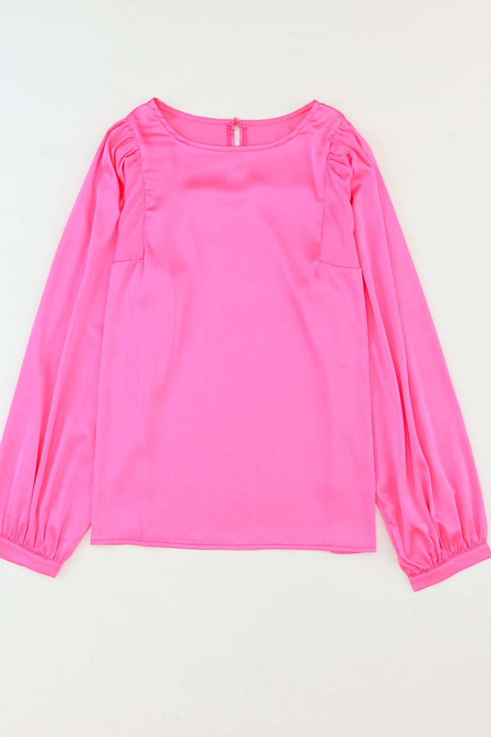 Fuchsia Pink Round Neck Long Sleeve Blouse - MARIGOLD