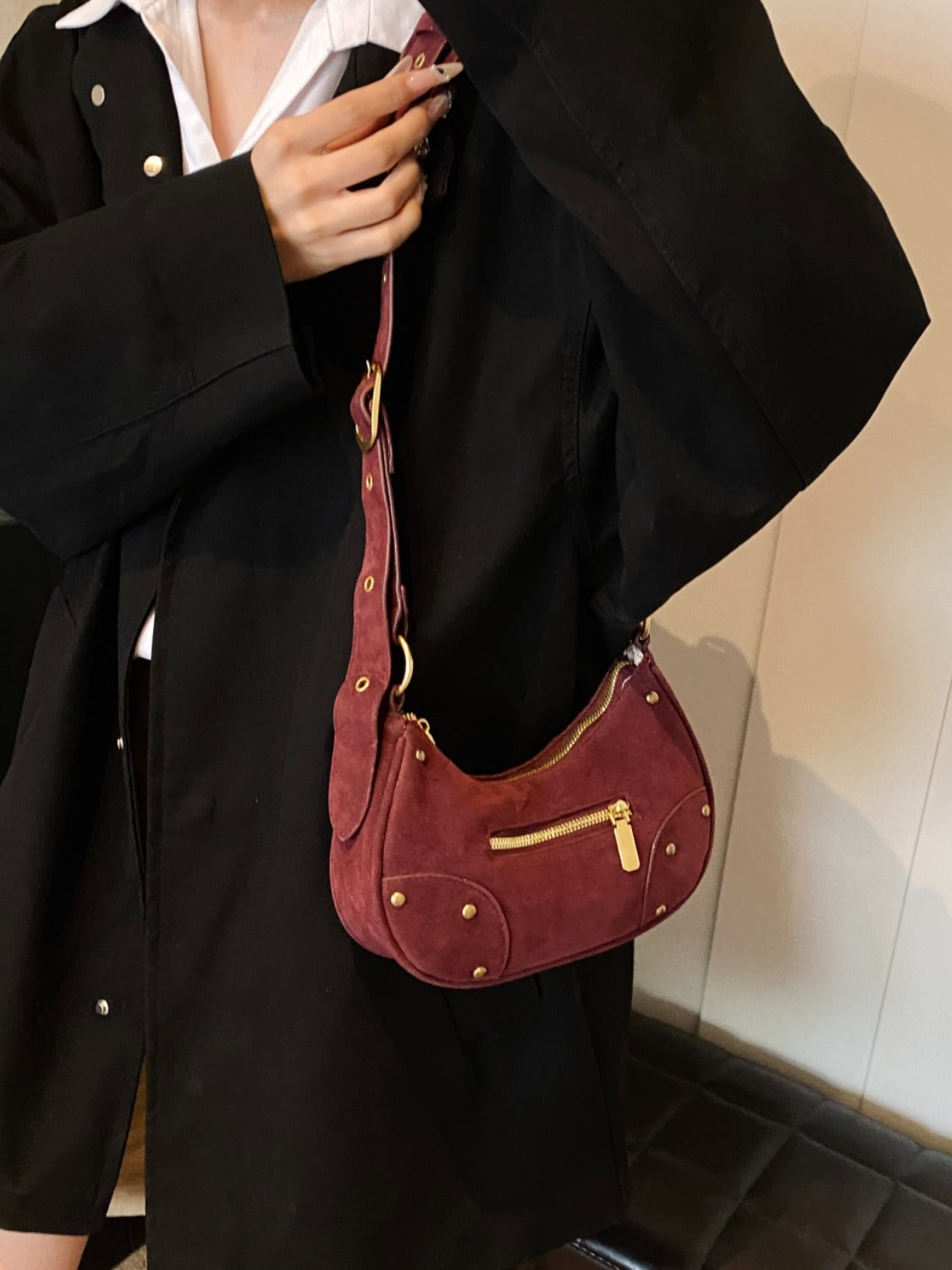 Suede Adjustable Strap Shoulder Bag - MARIGOLD