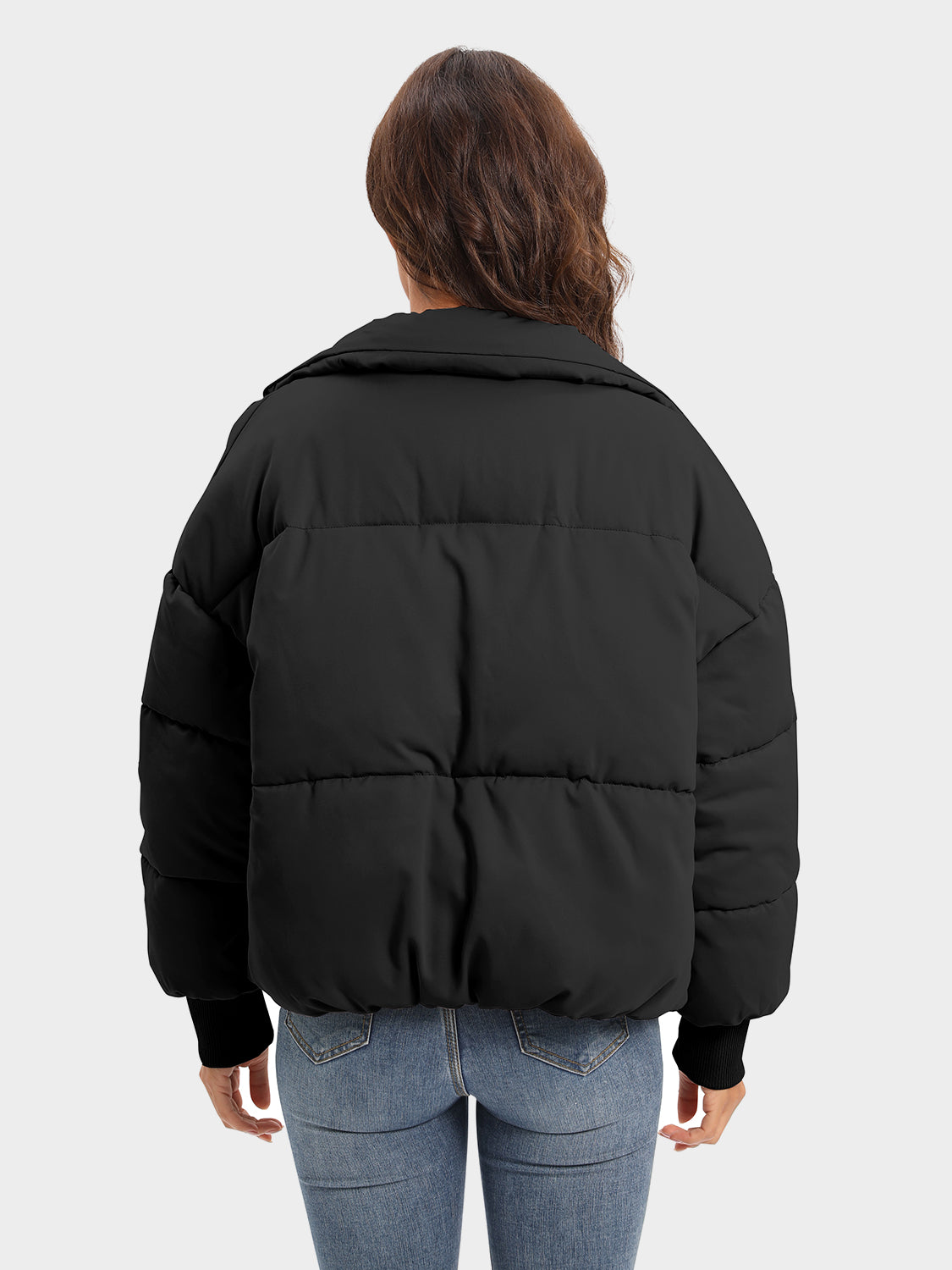 Zip Up Turtleneck Long Sleeve Puffer Jacket - MARIGOLD