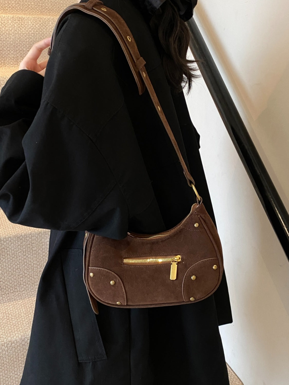 Suede Adjustable Strap Shoulder Bag - MARIGOLD