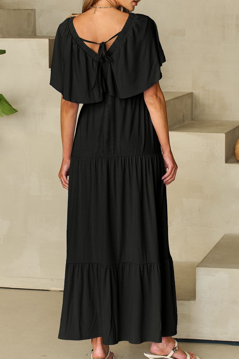 Ruffled V Neck Flutter Sleeve Maxi Dress - MARIGOLD