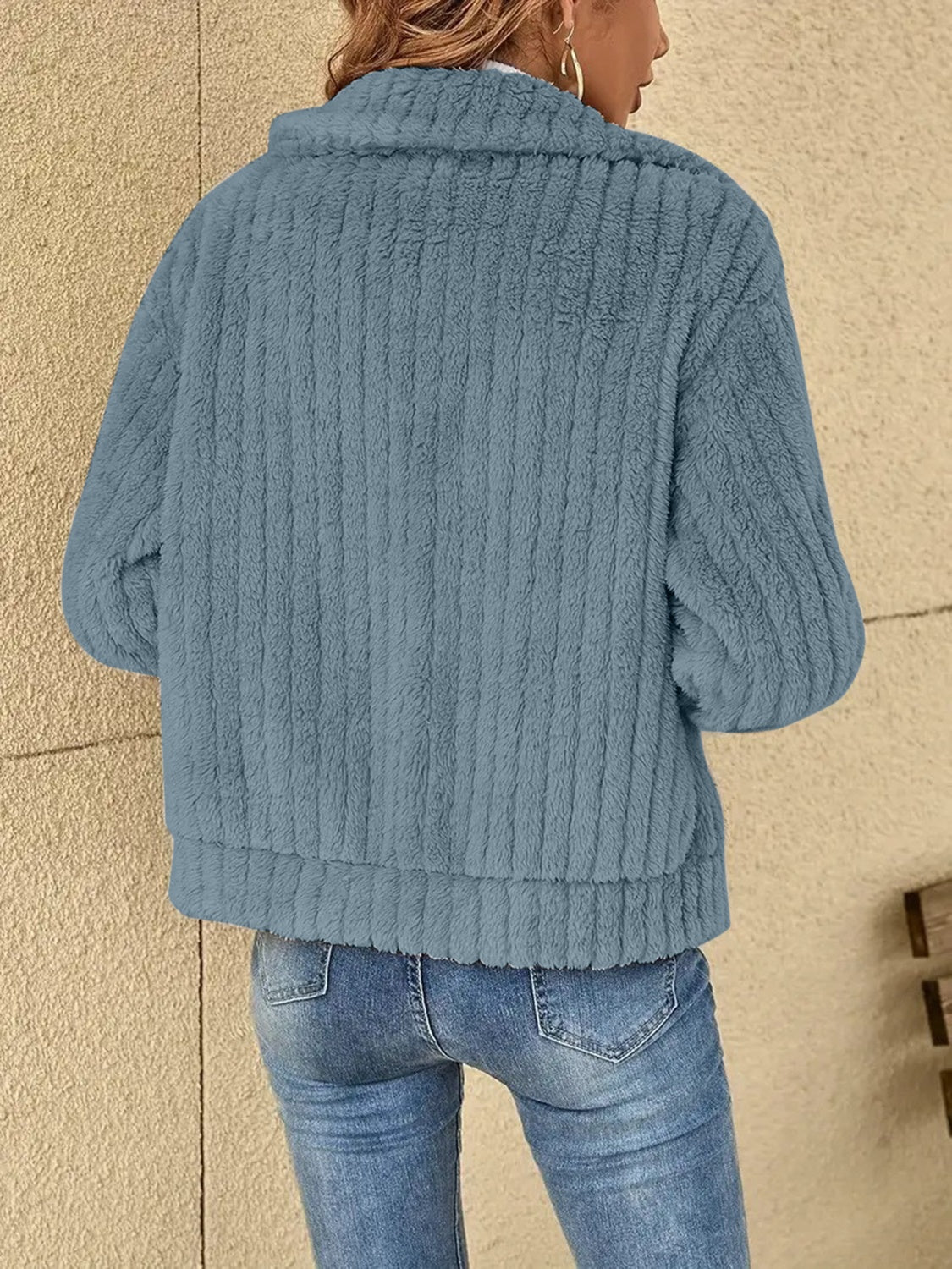 Plush Zip Up Long Sleeve Jacket - MARIGOLD