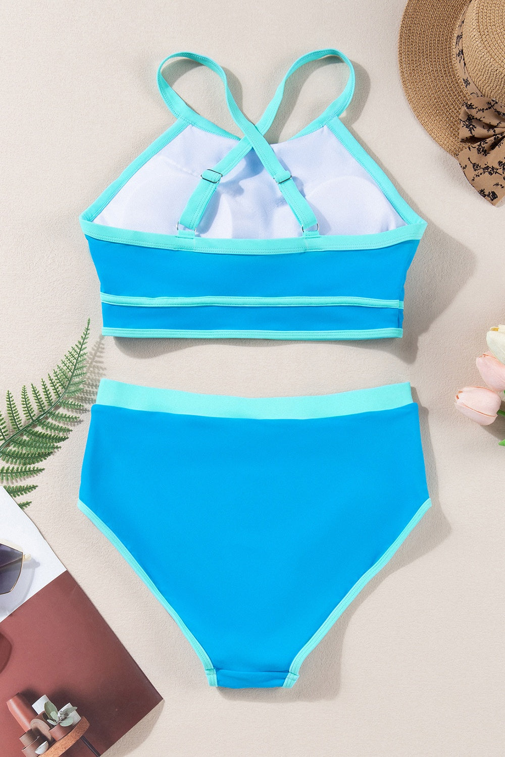 Crisscross Round Neck Two-Piece Swim Set - MARIGOLD
