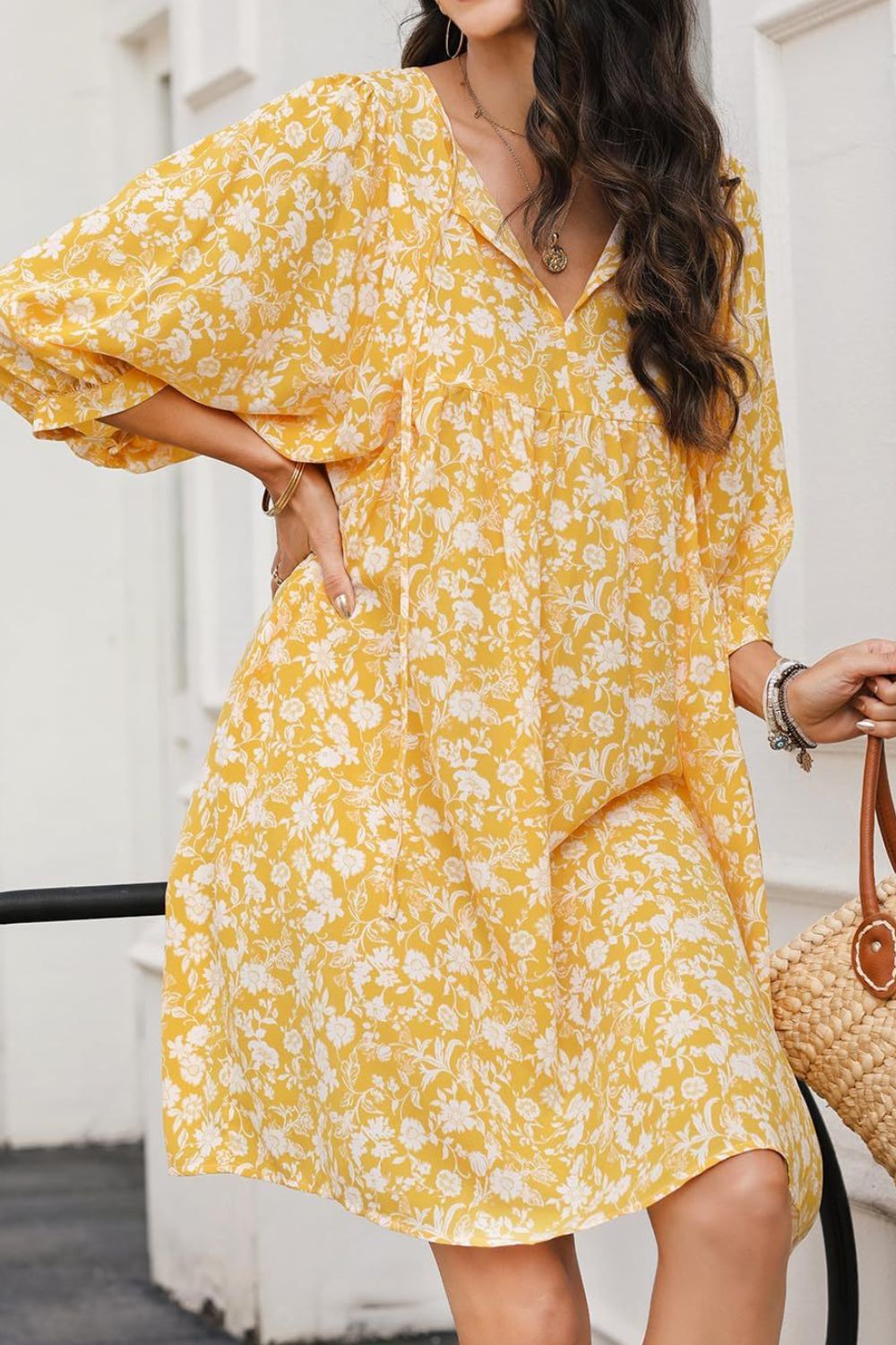 Floral Half Sleeve Mini Dress - MARIGOLD