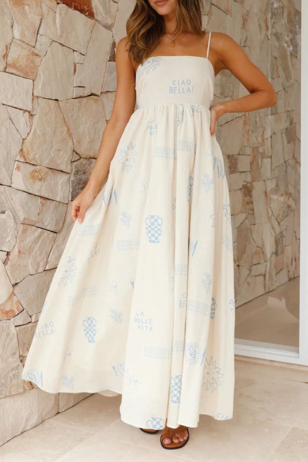 Cutout Back Maxi Cami Dress with Adjustable Straps (Various Prints) - MARIGOLD
