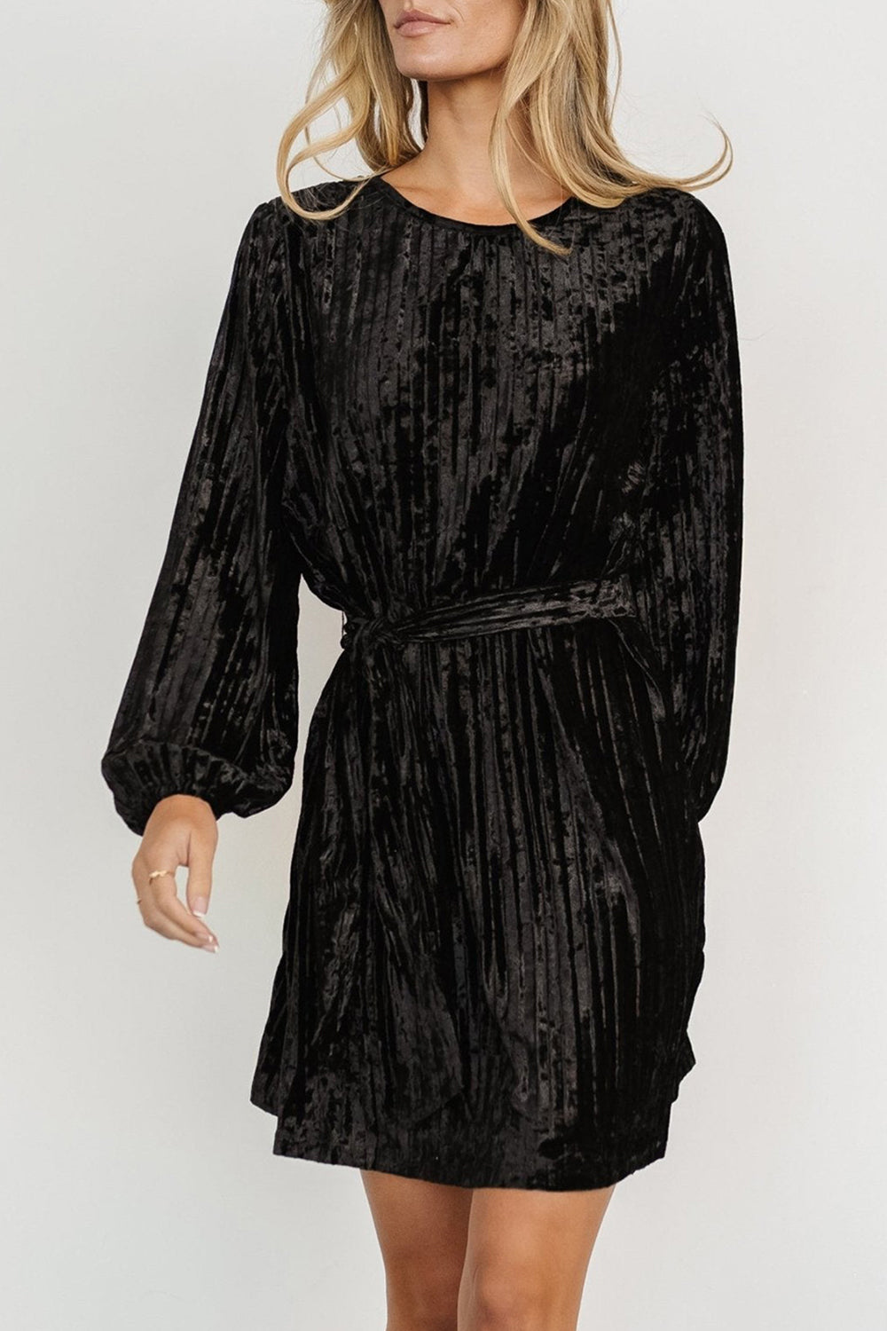 Elegant Velvet Long Sleeve Mini Dress - MARIGOLD