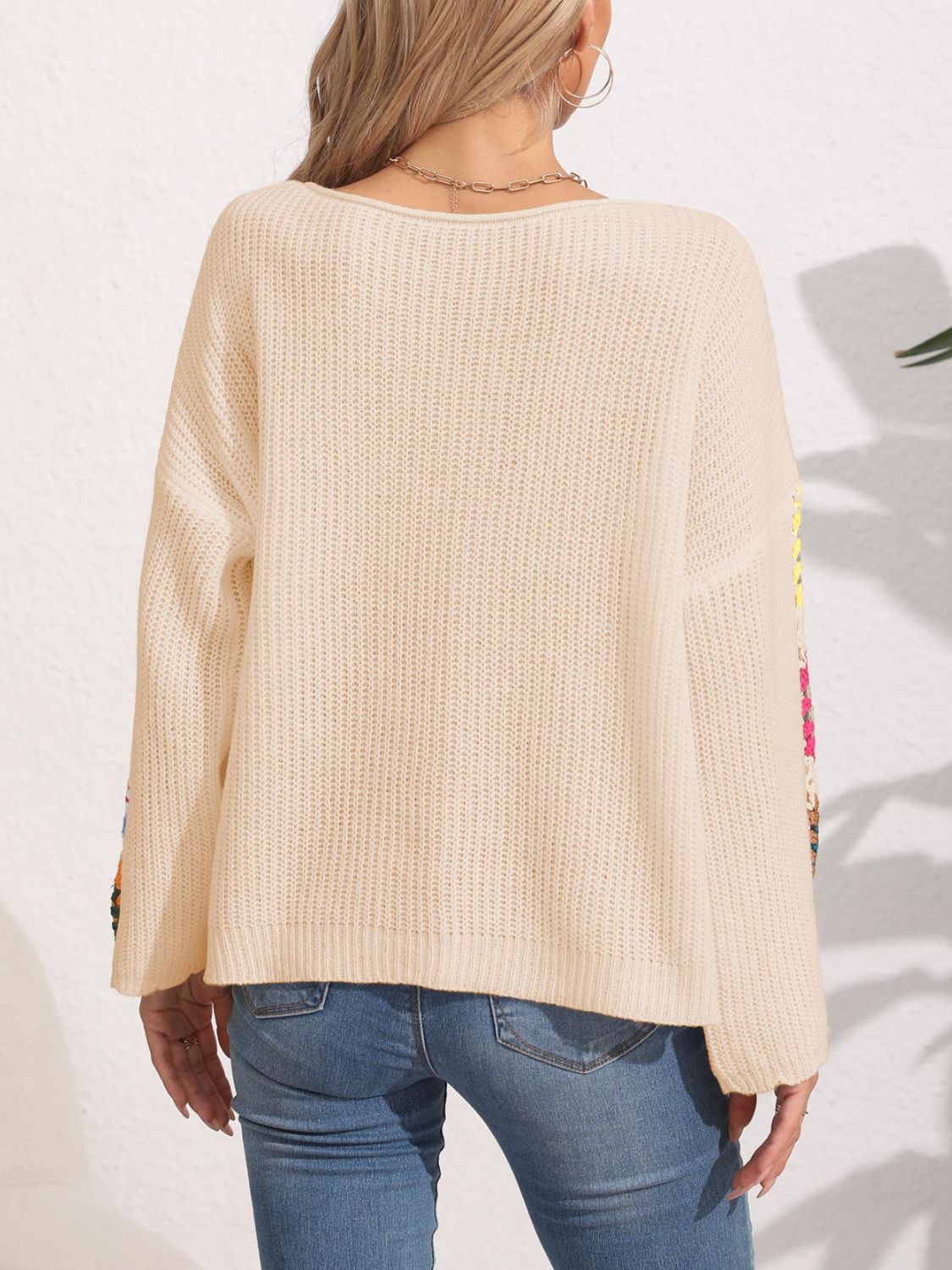 Flower Crochet Knit Long Sleeve Sweater - MARIGOLD