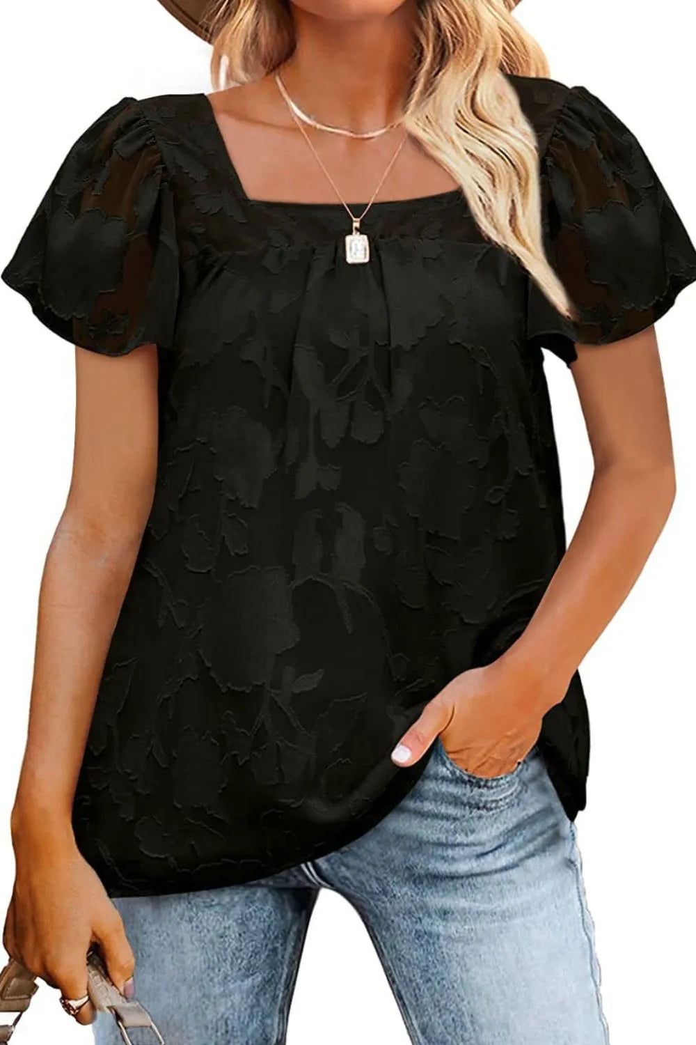 Flutter Sleeve Square Neck Blouse - MARIGOLD