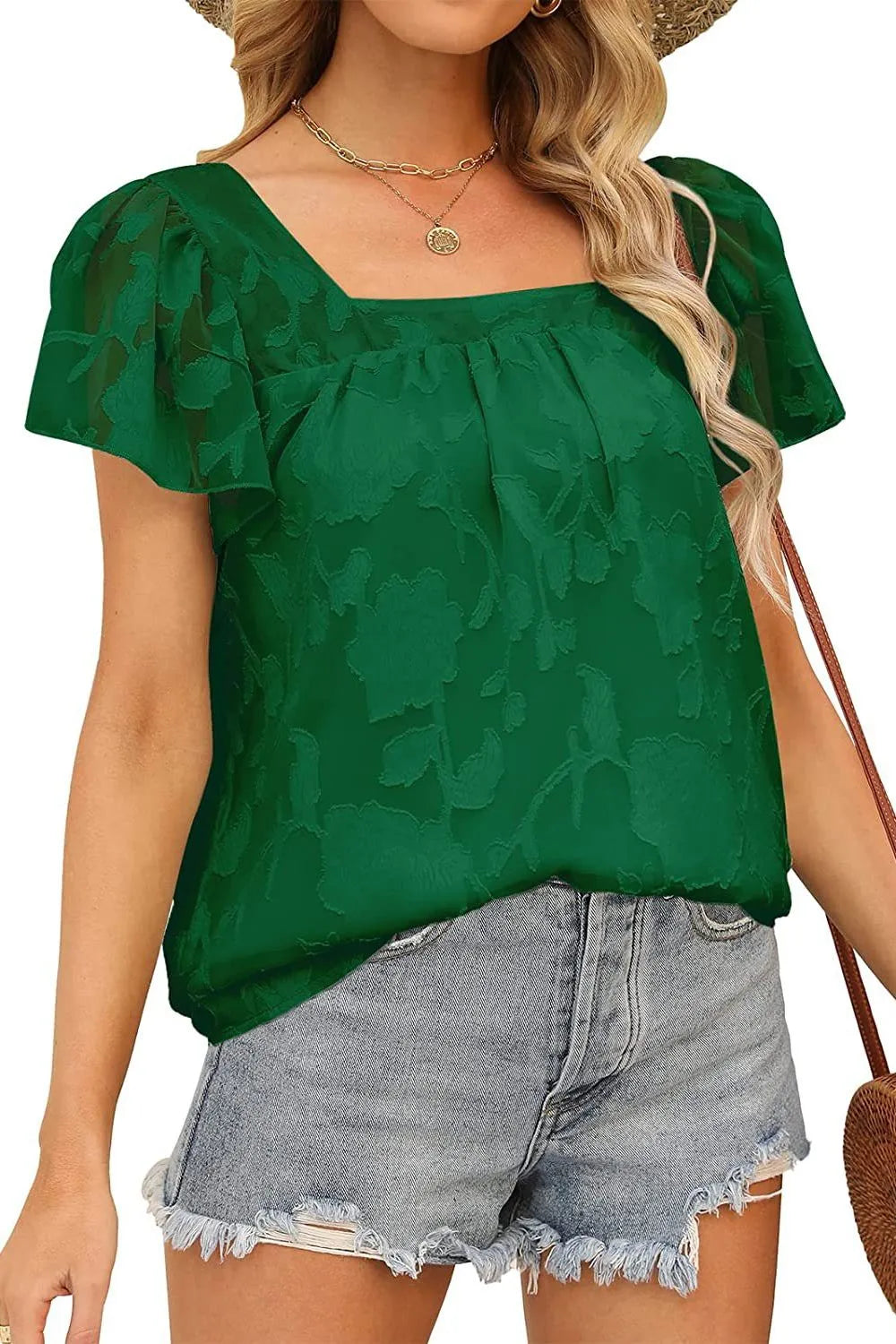 Flutter Sleeve Square Neck Blouse - MARIGOLD