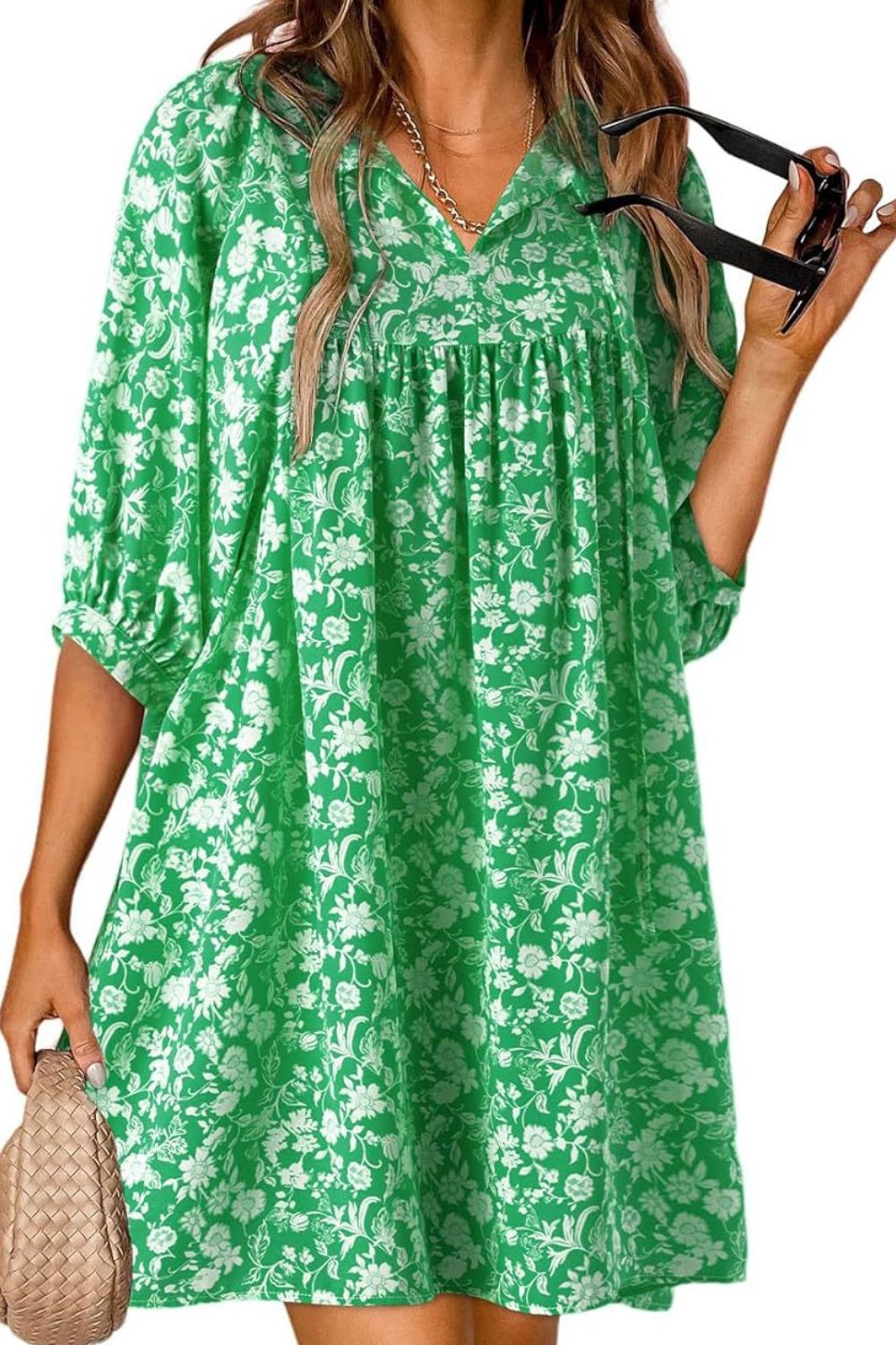 Floral Half Sleeve Mini Dress - MARIGOLD