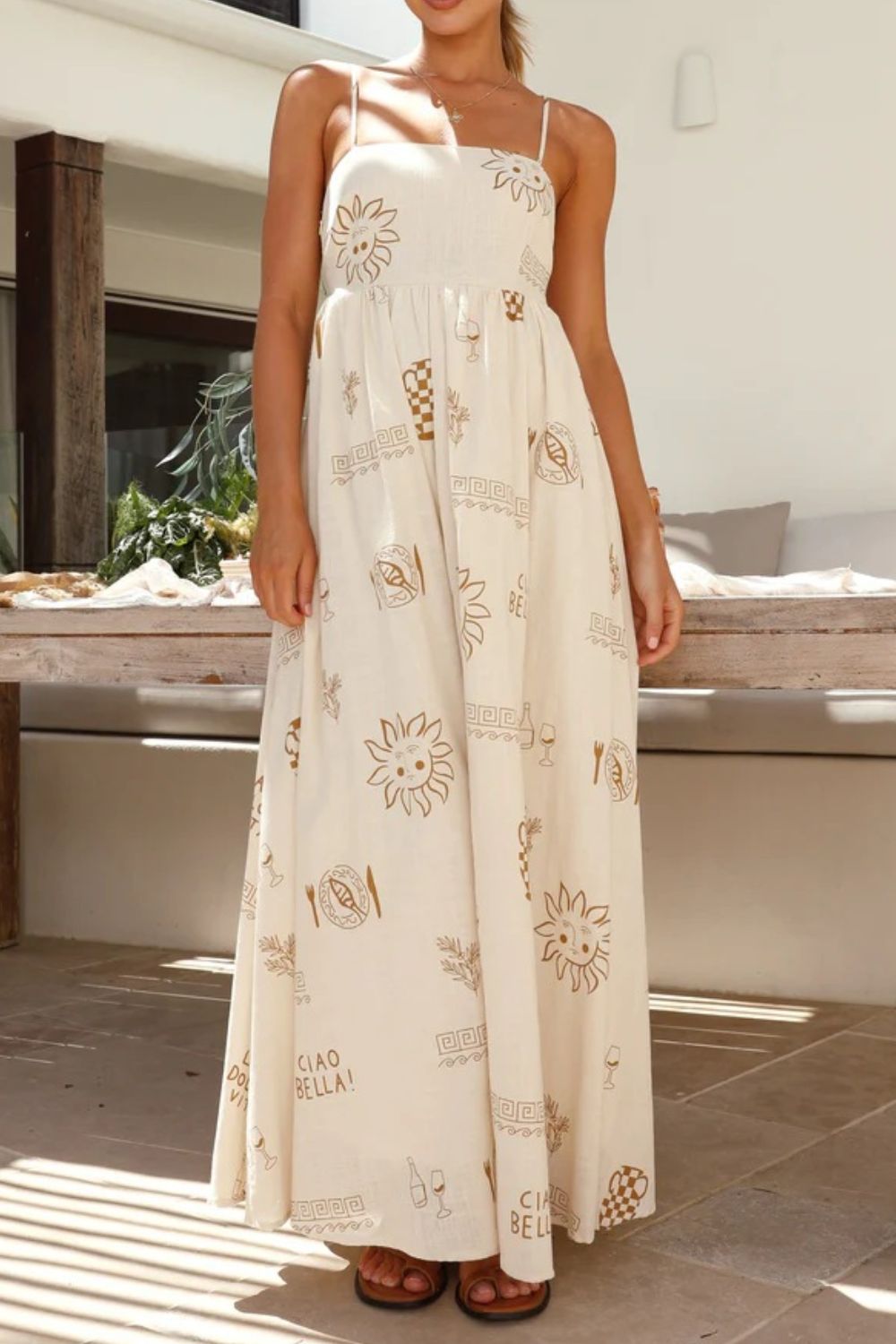 Cutout Back Maxi Cami Dress with Adjustable Straps (Various Prints) - MARIGOLD