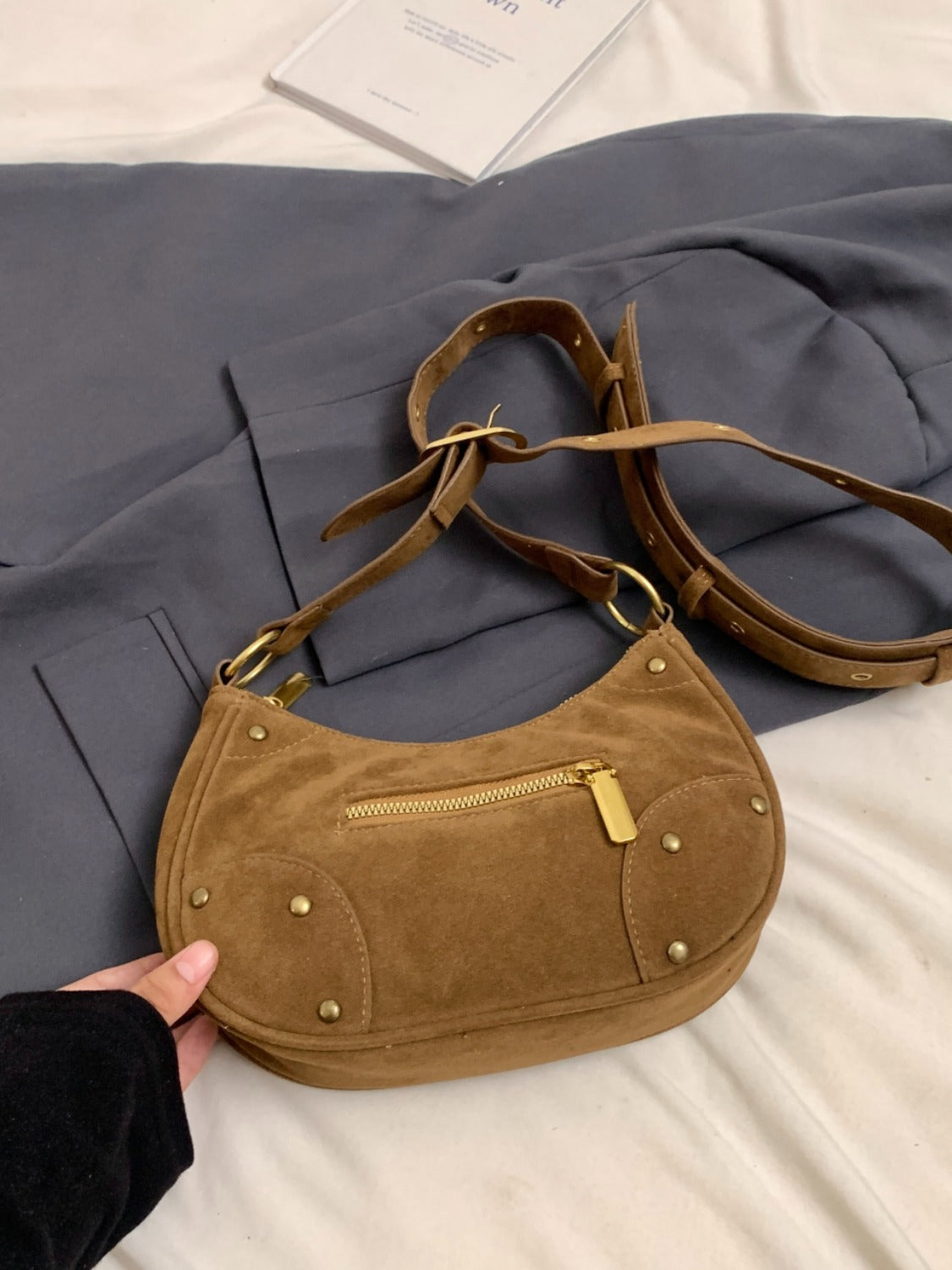 Suede Adjustable Strap Shoulder Bag - MARIGOLD