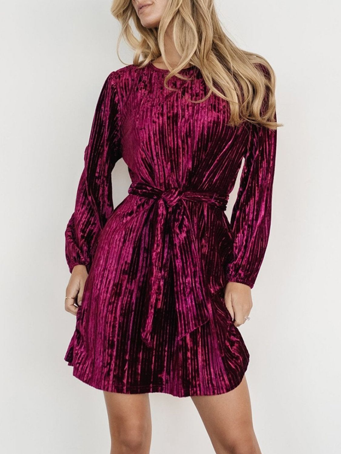 Elegant Velvet Long Sleeve Mini Dress - MARIGOLD