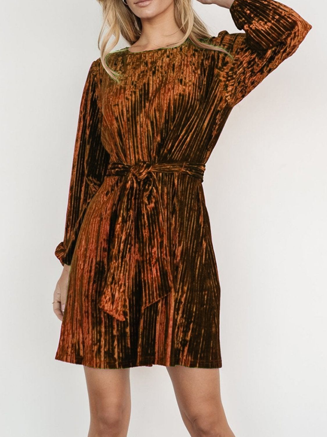 Elegant Velvet Long Sleeve Mini Dress - MARIGOLD