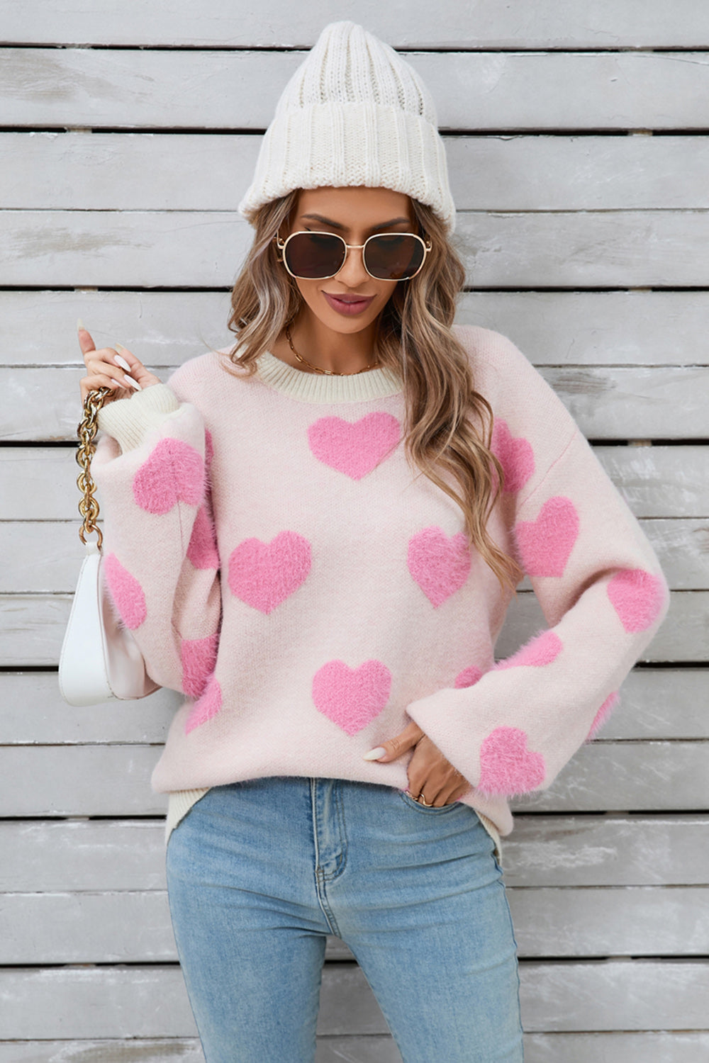 Soft and Cozy Heart Long Sleeve Sweater - MARIGOLD