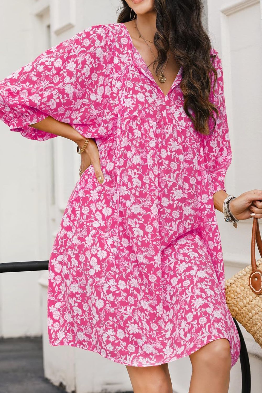 Floral Half Sleeve Mini Dress - MARIGOLD