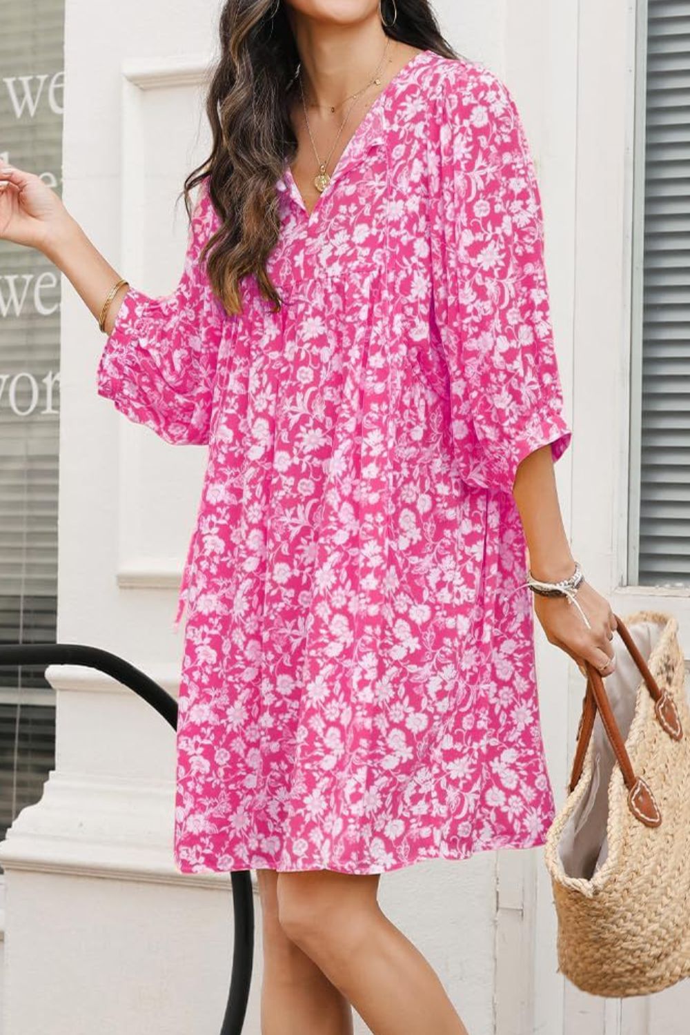 Floral Half Sleeve Mini Dress - MARIGOLD