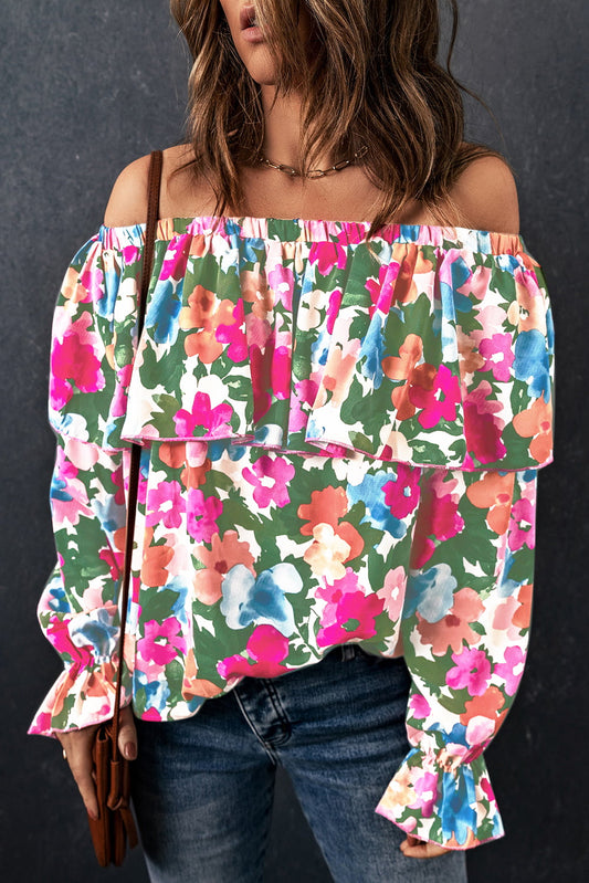 Floral Off-Shoulder Flounce Sleeve Blouse
