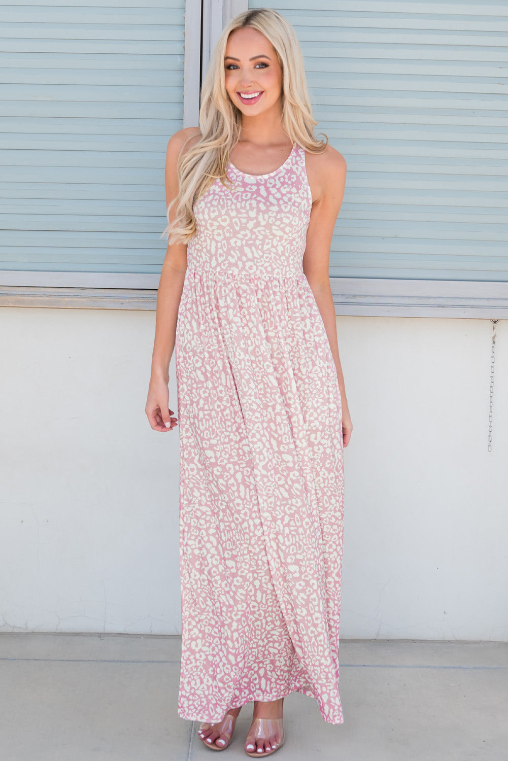 Leopard Print Maxi Tank Dress pink