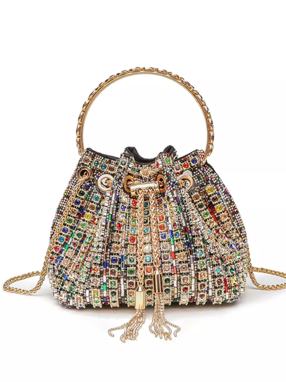 Rhinestone Embellished Bucket Crossbody Bag multi colour