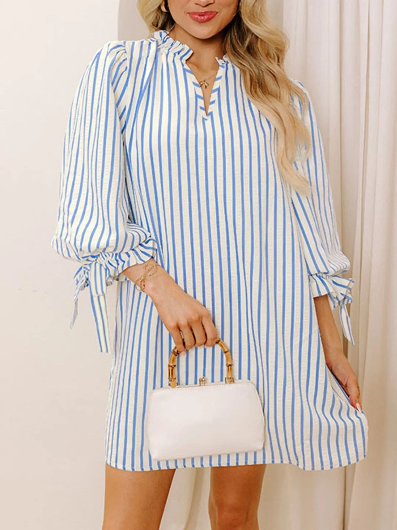 Striped Sleeve Tie Shift Dress