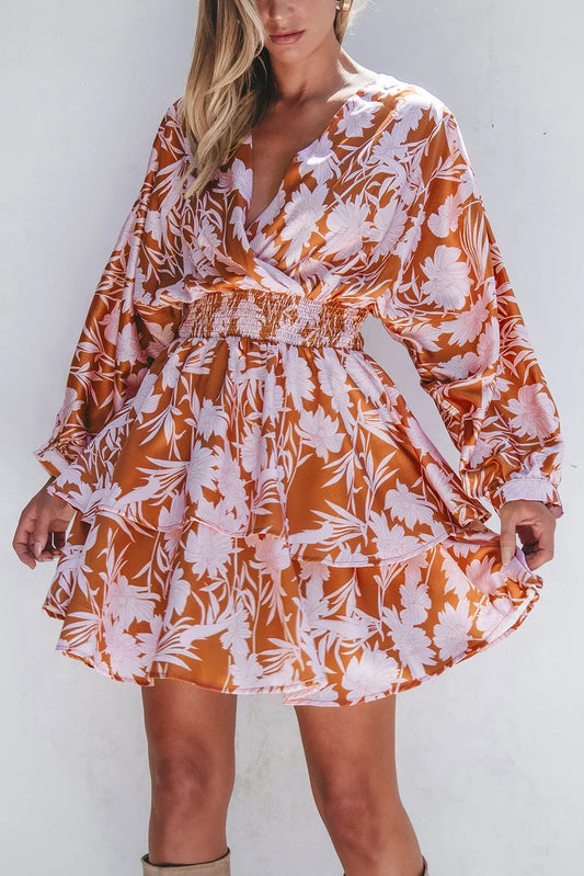 Terracotta Floral Long Sleeve Mini Dress