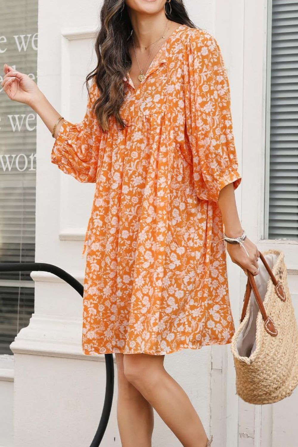 Floral Half Sleeve Mini Dress - MARIGOLD