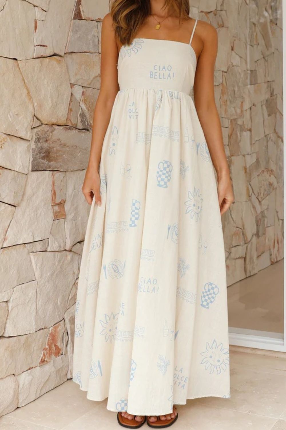 Cutout Back Maxi Cami Dress with Adjustable Straps (Various Prints) - MARIGOLD
