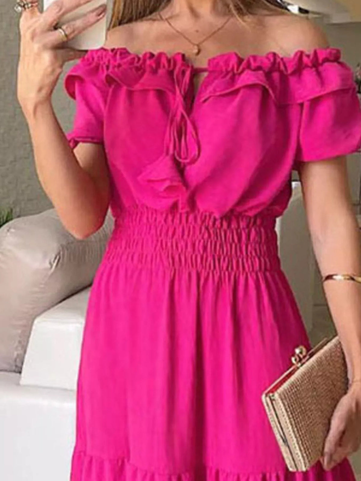 Marigold Collections Australia off-shoulder ruffled tiered maxi dress, flowy and stylish for summer occasions