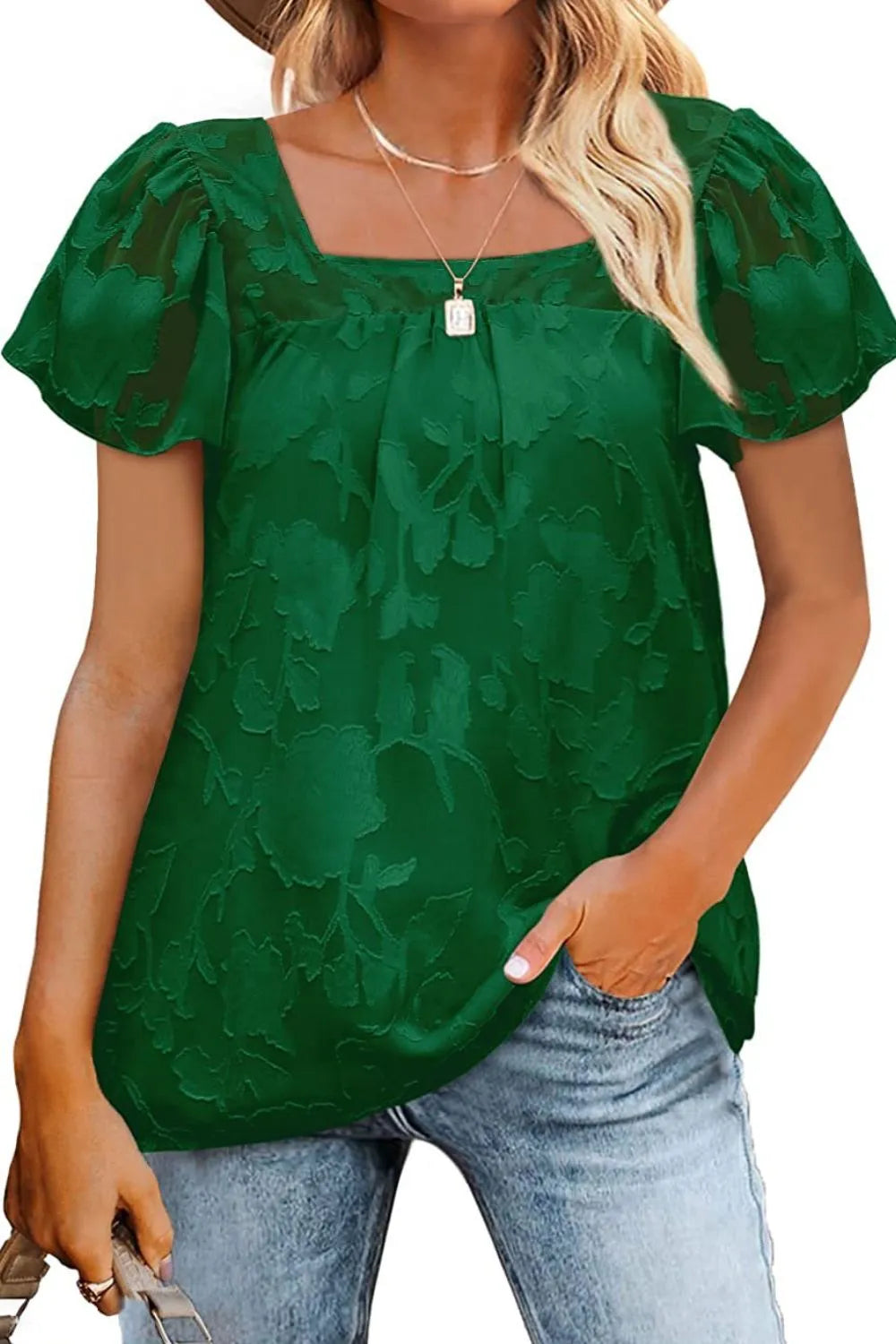 Flutter Sleeve Square Neck Blouse - MARIGOLD