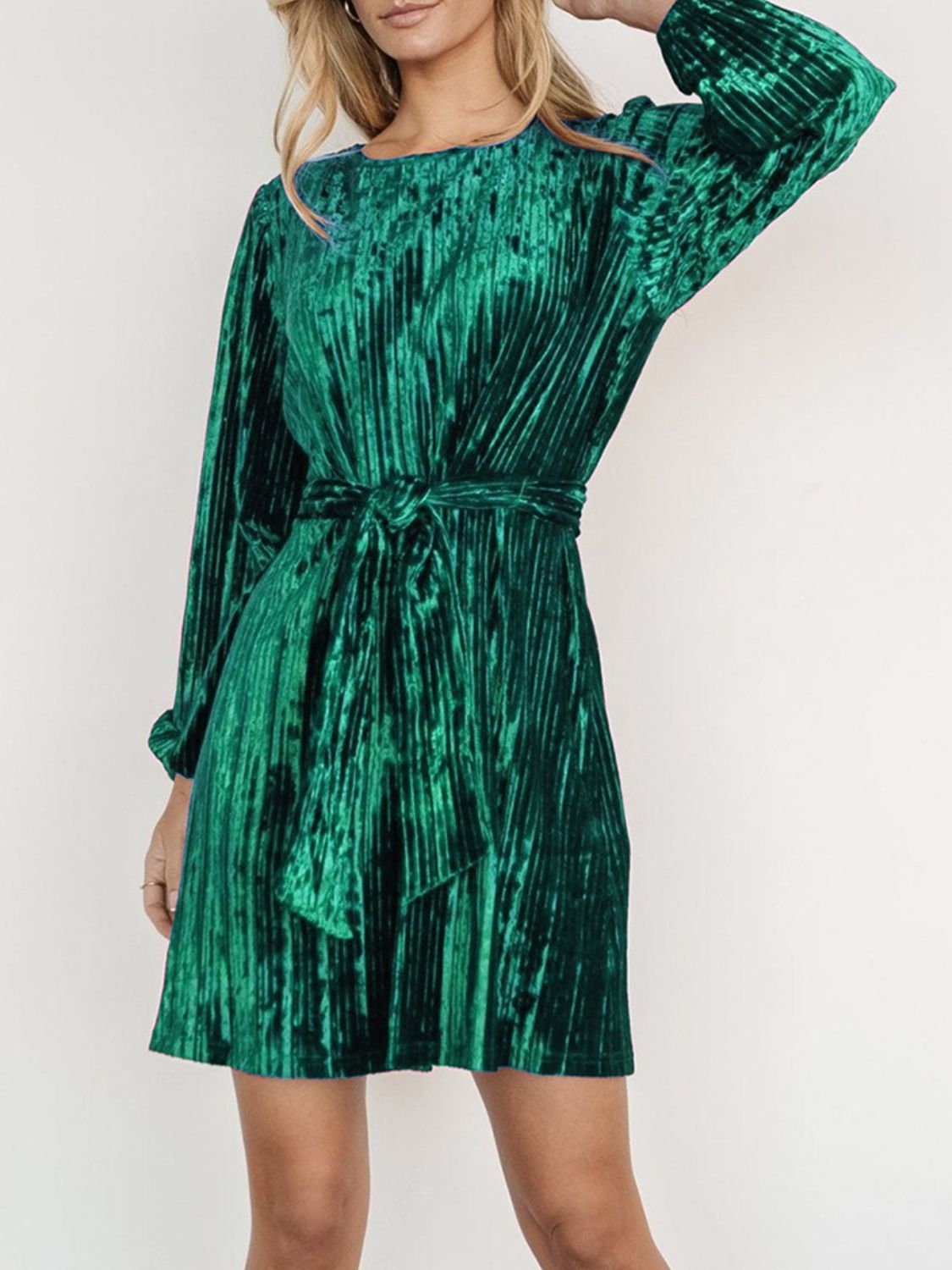 Elegant Velvet Long Sleeve Mini Dress - MARIGOLD