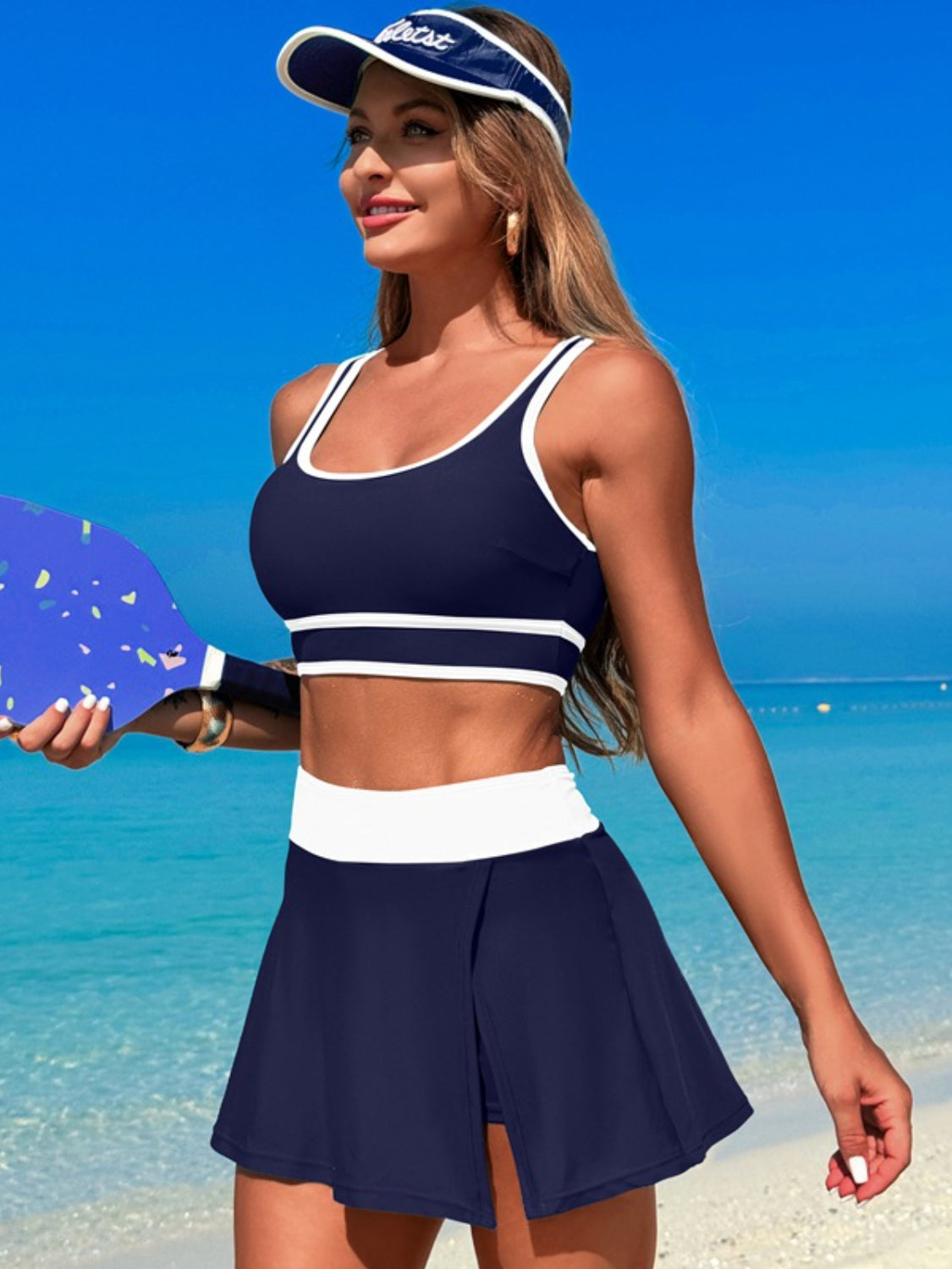 Scoop Neck Top and Skort Swim Set - MARIGOLD