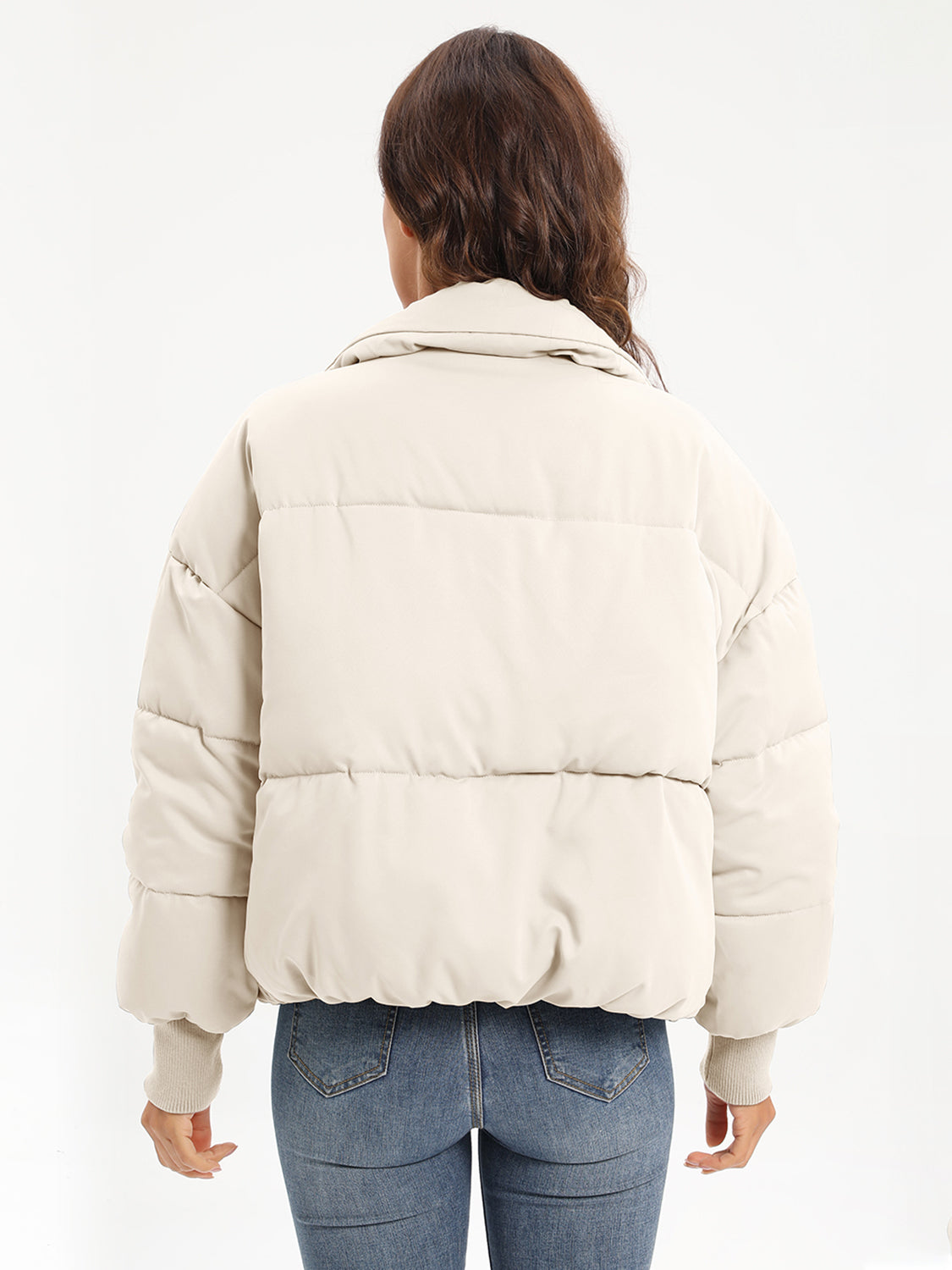 Zip Up Turtleneck Long Sleeve Puffer Jacket - MARIGOLD