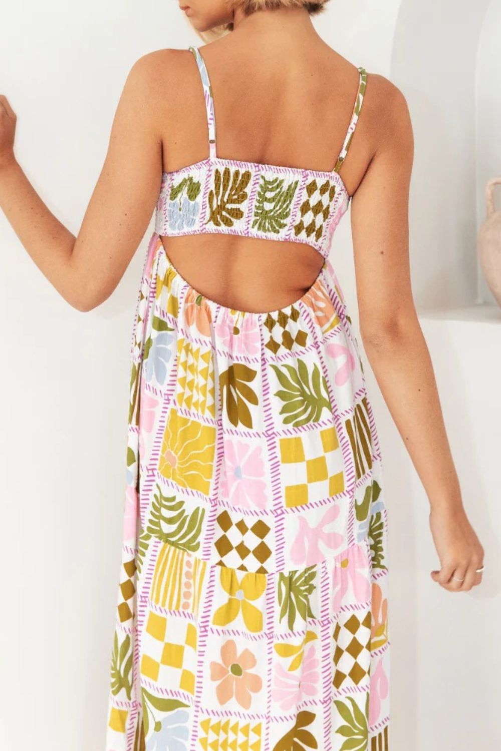 Cutout Back Maxi Cami Dress with Adjustable Straps (Various Prints) - MARIGOLD