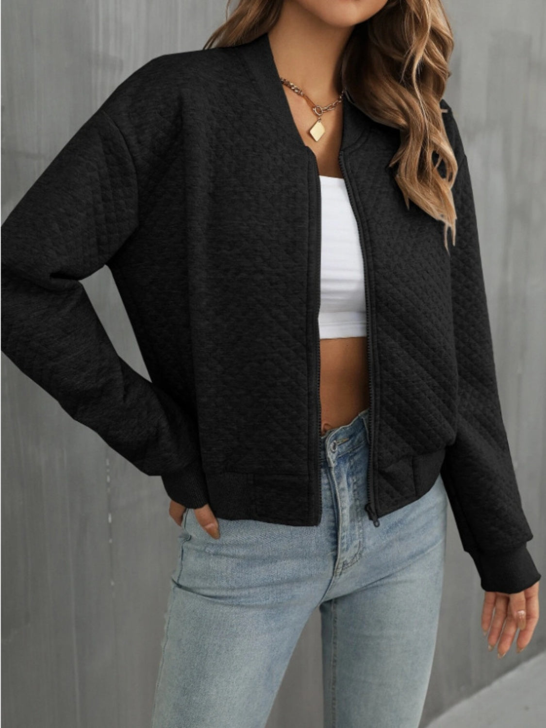 Zip Up Long Sleeve Jacket - MARIGOLD