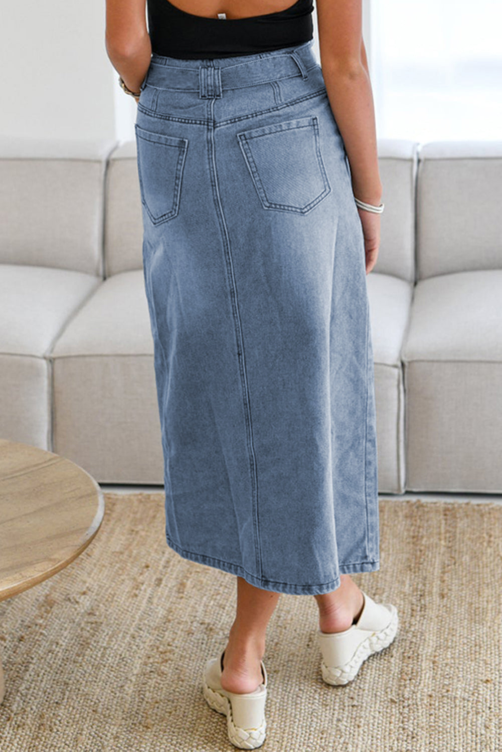 Denim Tie-Waist Midi Skirt - MARIGOLD