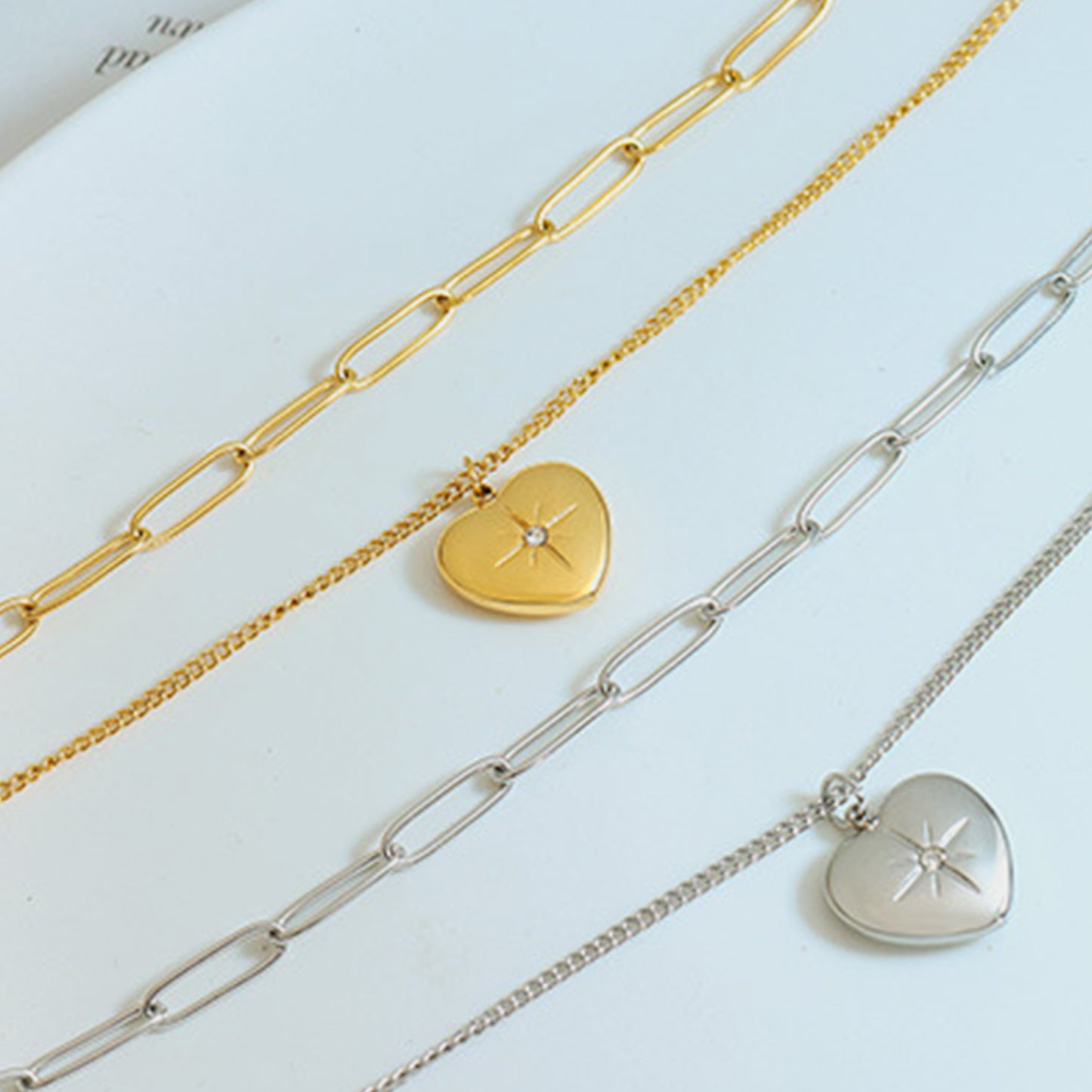 Double-Layered Heart Pendant Titanium Necklace - MARIGOLD