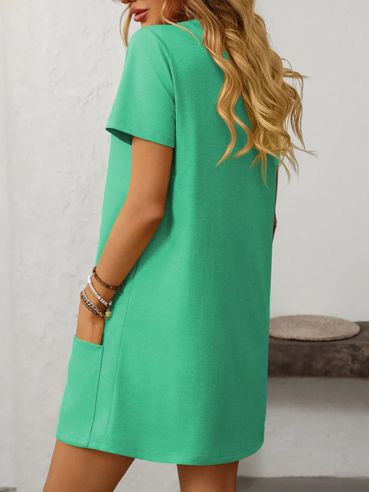 Marigold Collections Australia square neck short sleeve mini dress in a classic silhouette