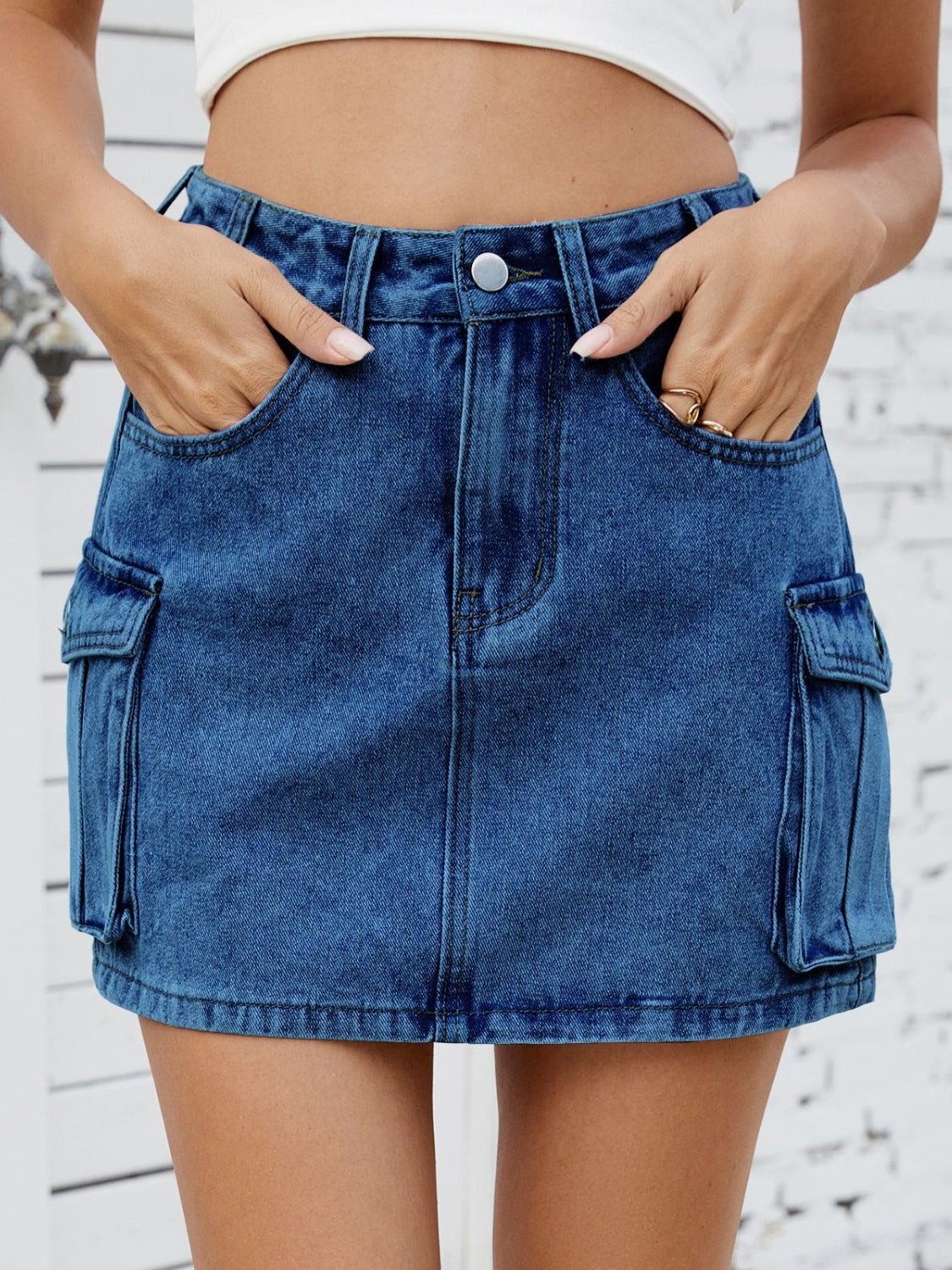 Cargo Denim Mini Skirt - MARIGOLD