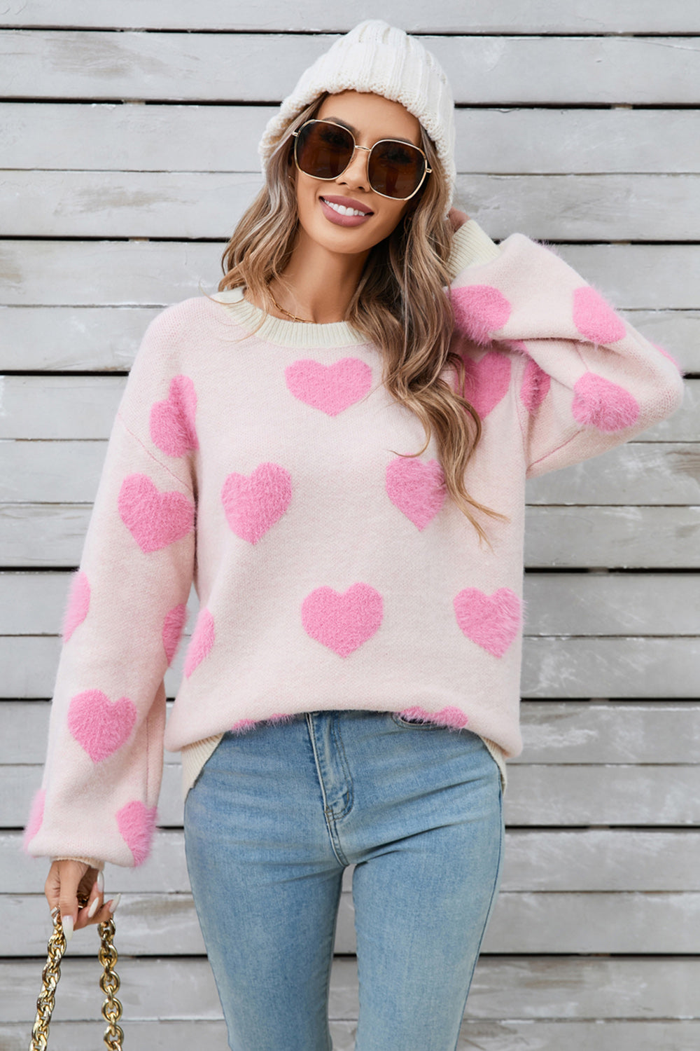 Soft and Cozy Heart Long Sleeve Sweater - MARIGOLD