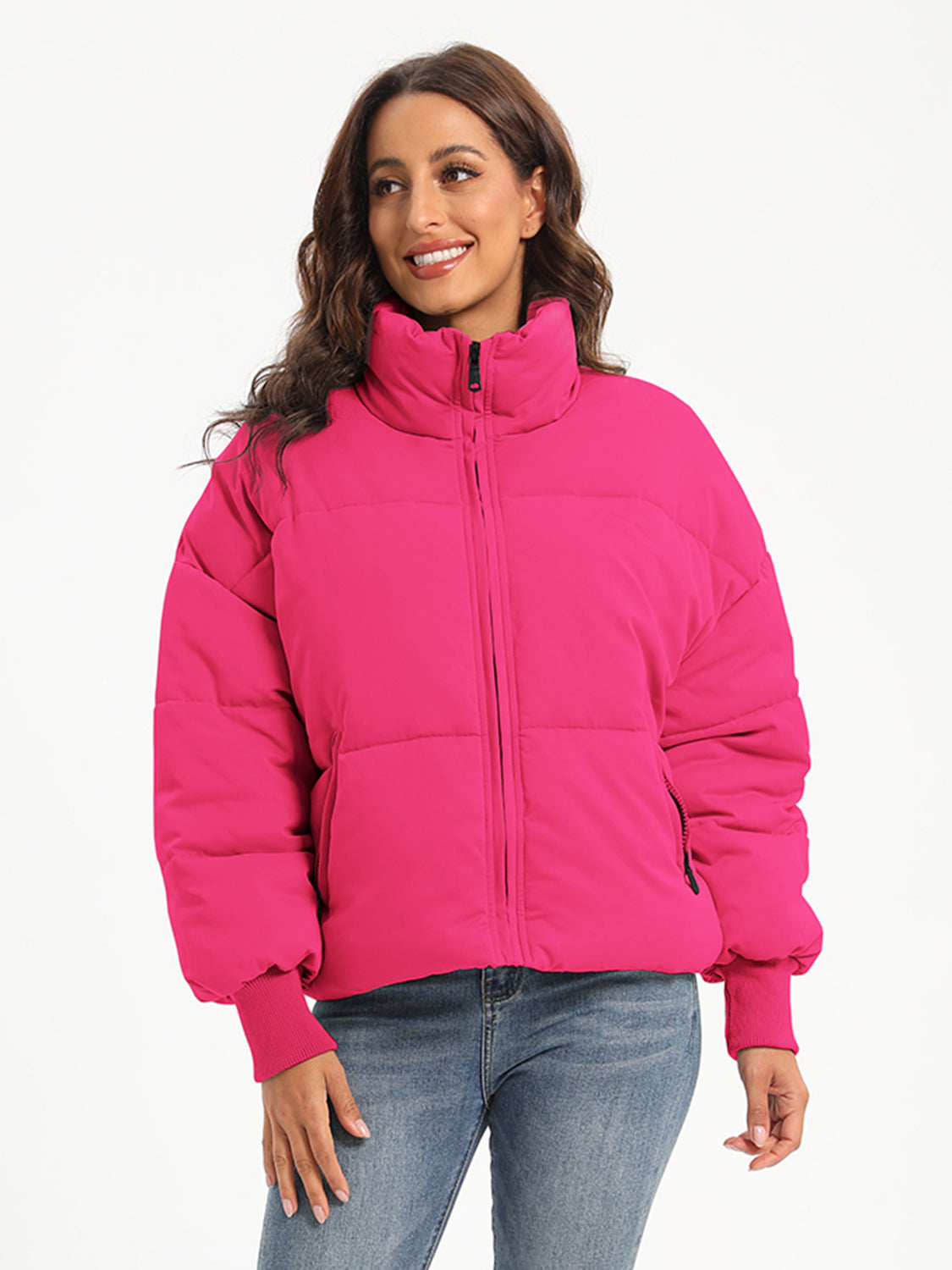 Zip Up Turtleneck Long Sleeve Puffer Jacket - MARIGOLD