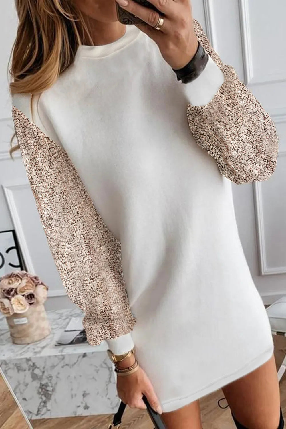 jumper dress with sequin sleeves Tease Factor Black Sequin Sleeve Knitted Jumper Dress