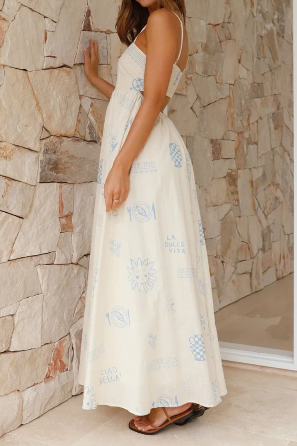 Cutout Back Maxi Cami Dress with Adjustable Straps (Various Prints) - MARIGOLD