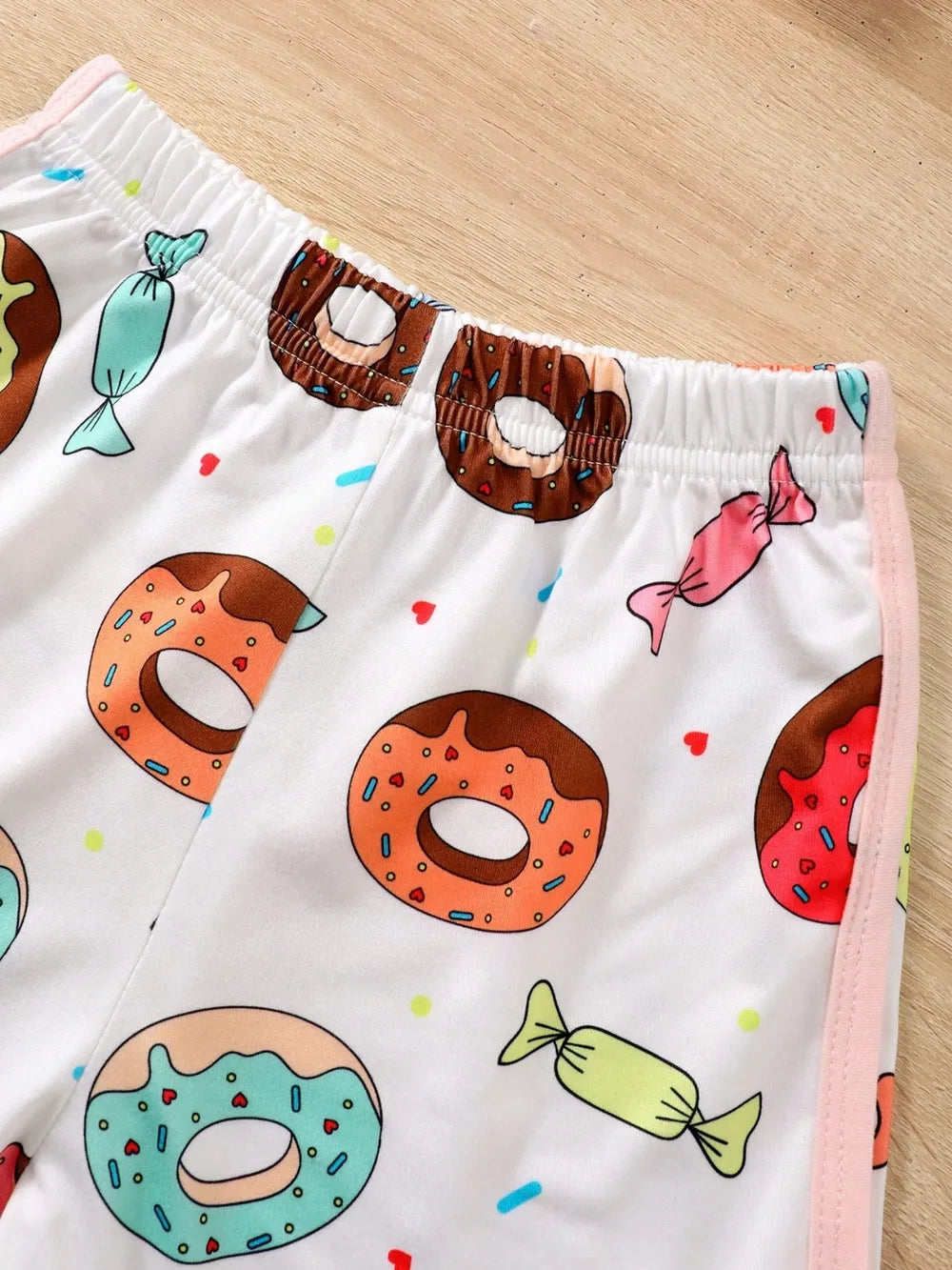 Donut Print T-Shirt and Shorts Set - MARIGOLD