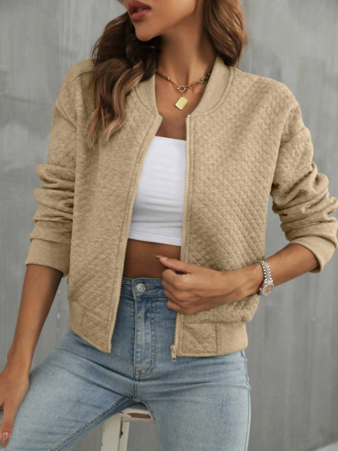 Zip Up Long Sleeve Jacket - MARIGOLD