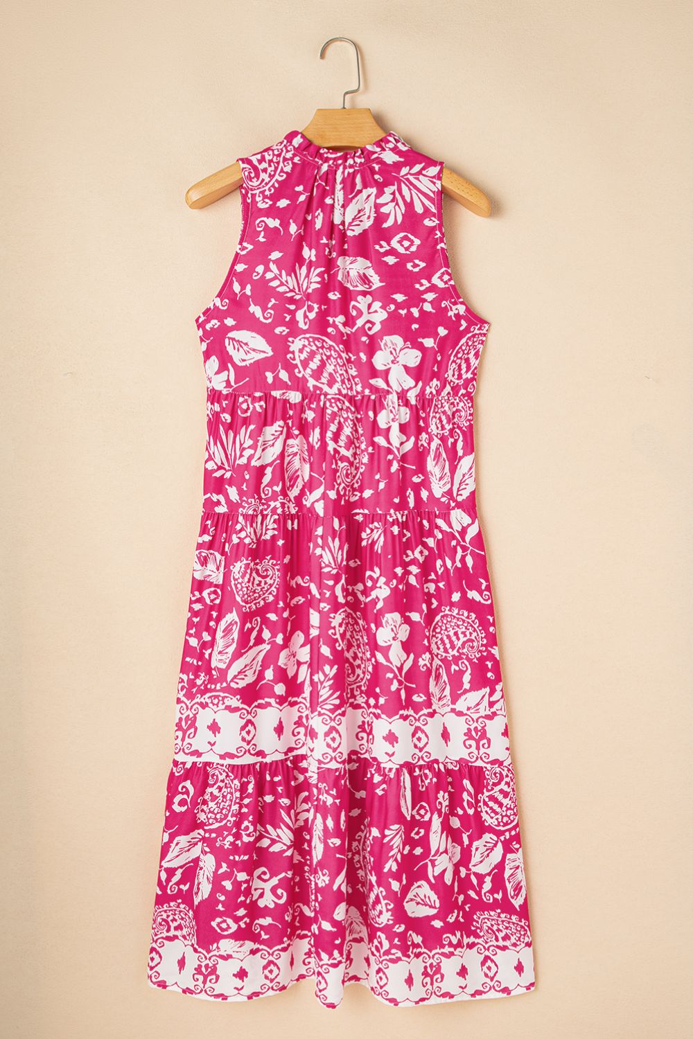 Floral Sleeveless Tasseled Tie Neck Tiered Midi Dress - MARIGOLD