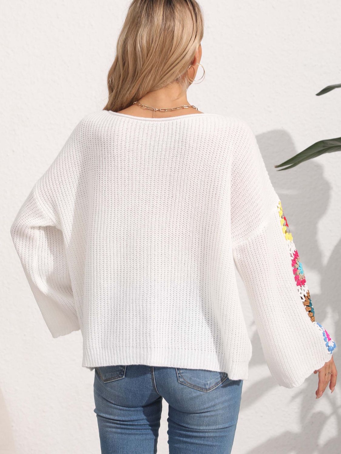 Flower Crochet Knit Long Sleeve Sweater - MARIGOLD