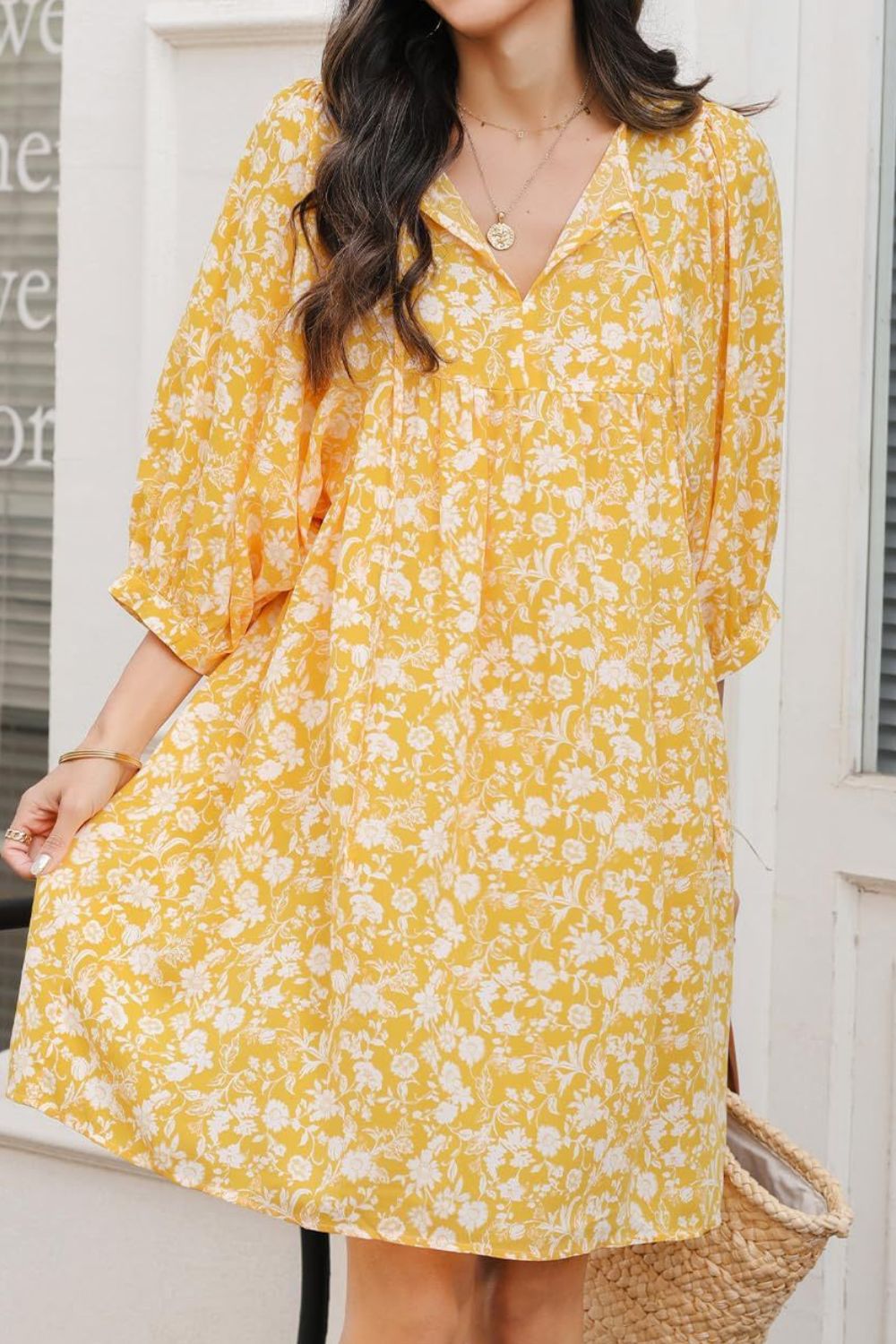 Floral Half Sleeve Mini Dress - MARIGOLD